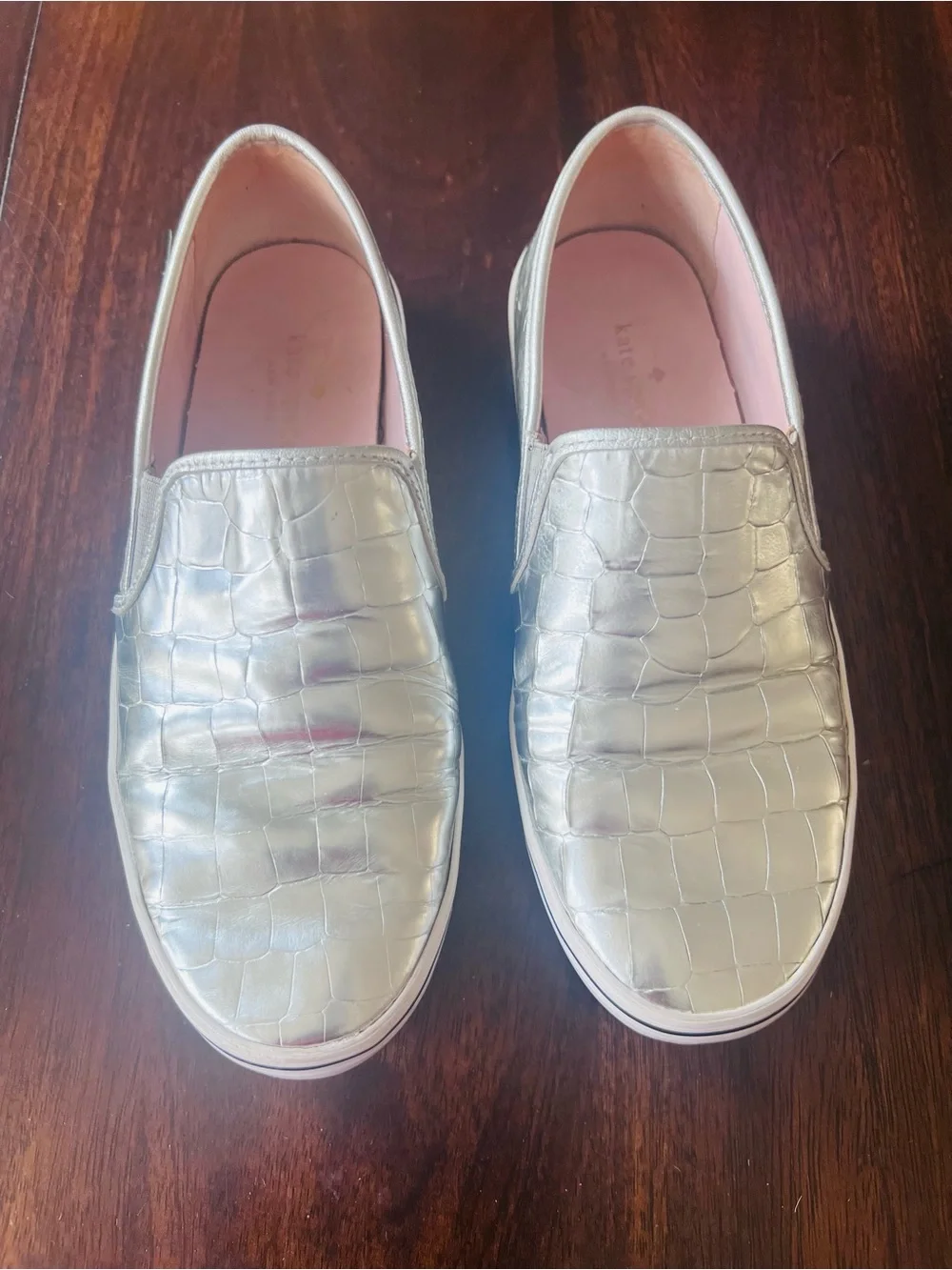 kate spade Silver Croc-Embossed Slip-On Flats